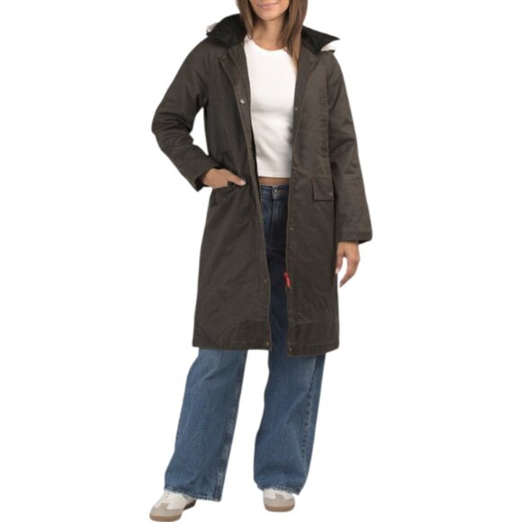 HUNTER Washed Wax Longline Coat With Detachable Hood - Picture 1 of 3